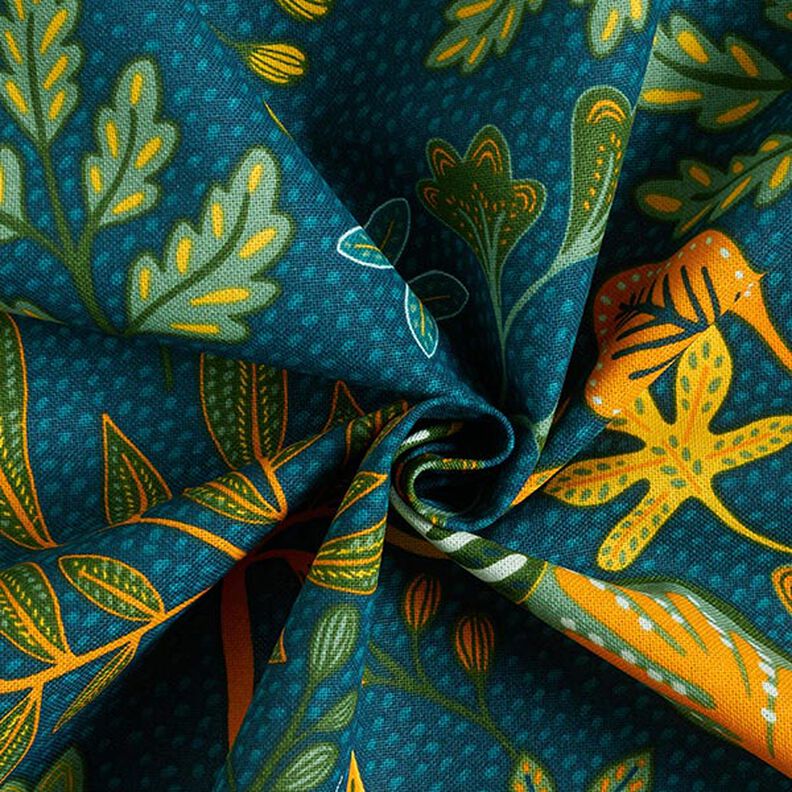 Tissu de décoration Semi-panama art de la feuille – bleu océan,  image number 3