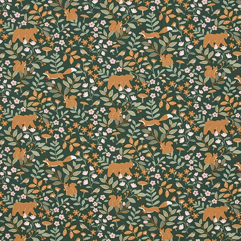 Jersey coton Animaux dans la forêt – vert foncé,  image number 1