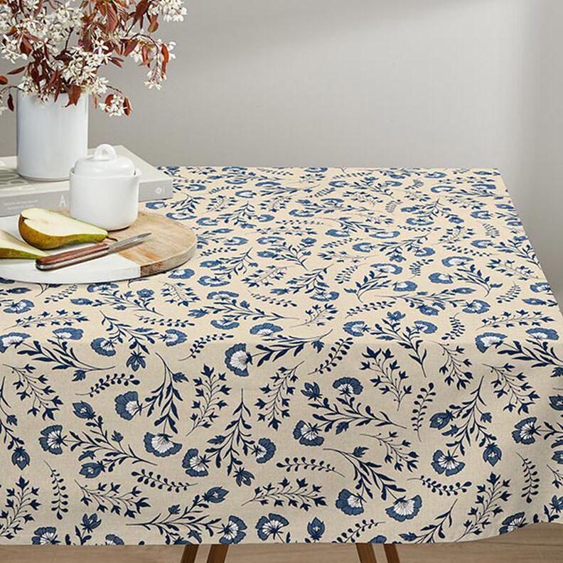 Tissu de décoration Semi-panama petites fleurs – nature/bleu océan,  image number 9