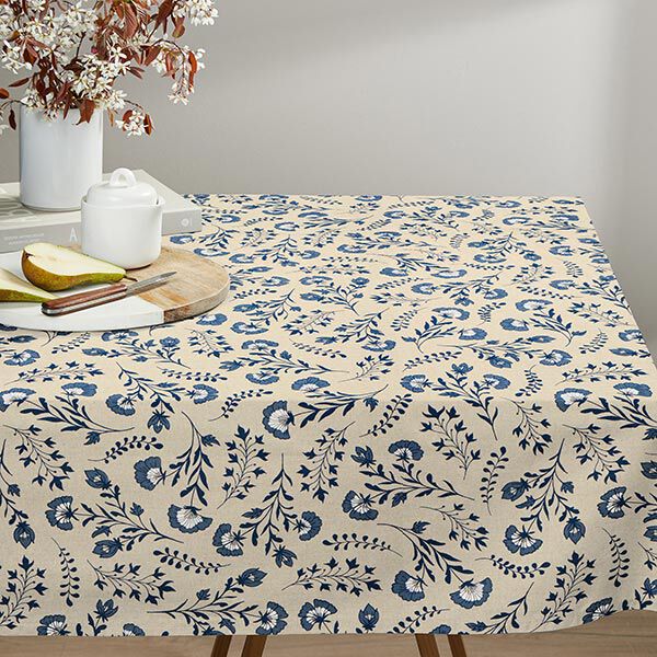 Tissu de décoration Semi-panama petites fleurs – nature/bleu océan,  image number 9