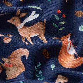 Jersey coton Animaux en automne Impression numérique  – bleu nuit, 