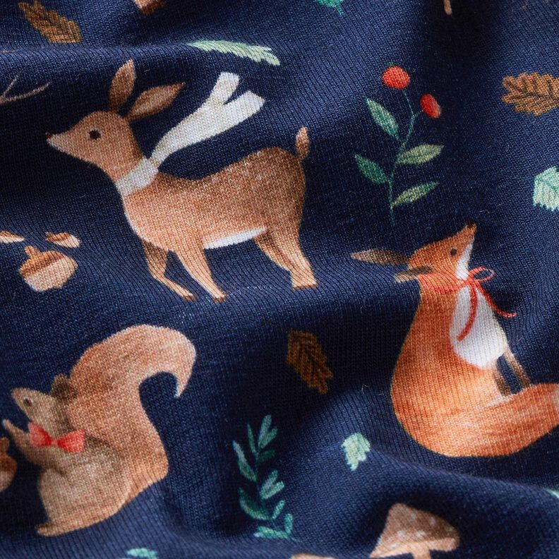 Jersey coton Animaux en automne Impression numérique  – bleu nuit,  image number 2