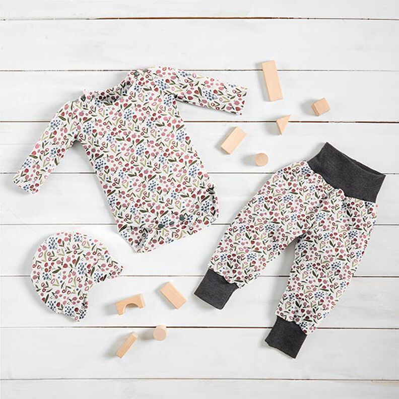 Jersey coton Prairie de fleurs avec pommes – écru,  image number 6