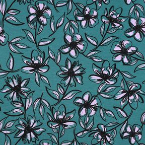 Jersey romanite Fleurs – pétrole/mauve, 