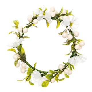 Couronne de fleurs décorative avec baies [Ø 10 cm/ 16 cm] – blanc/vert, 