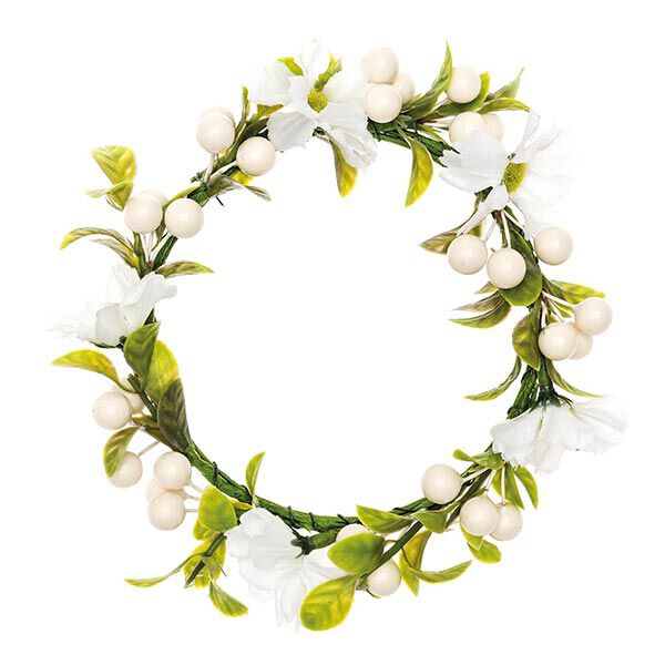 Couronne de fleurs décorative avec baies [Ø 10 cm/ 16 cm] – blanc/vert,  image number 1