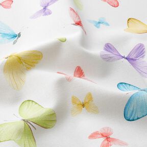 Tissu de décoration Semi-panama Papillons délicats – blanc/vert pastel, 