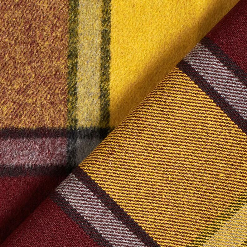 Tissu pour manteau tissu gratté à carreaux – rouge bordeaux/jaune curry, image number 4