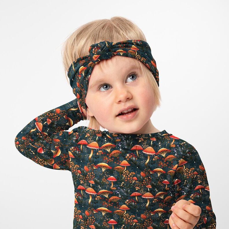 French Terry Sweat d’été forêt de champignons magique Impression numérique – vert foncé,  image number 5