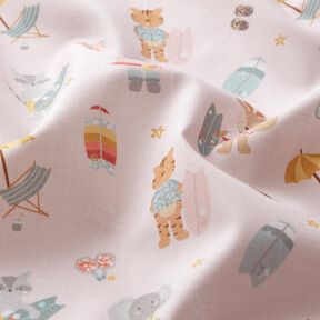 Popeline de coton bio Animaux surfant – rosé, 