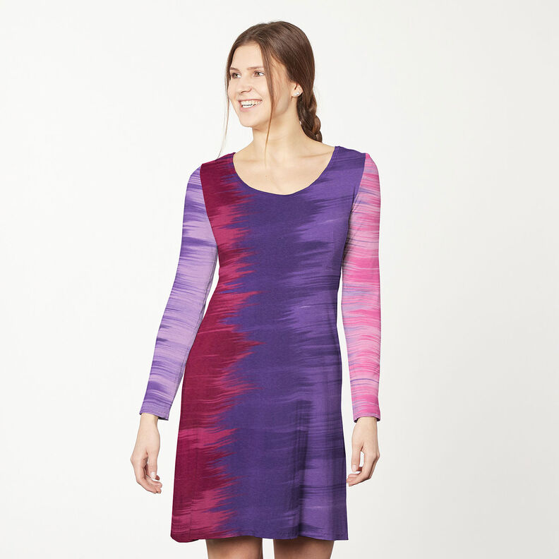 Jersey viscose Rayures horizontales en dégradé de couleurs – aubergine/mauve,  image number 7