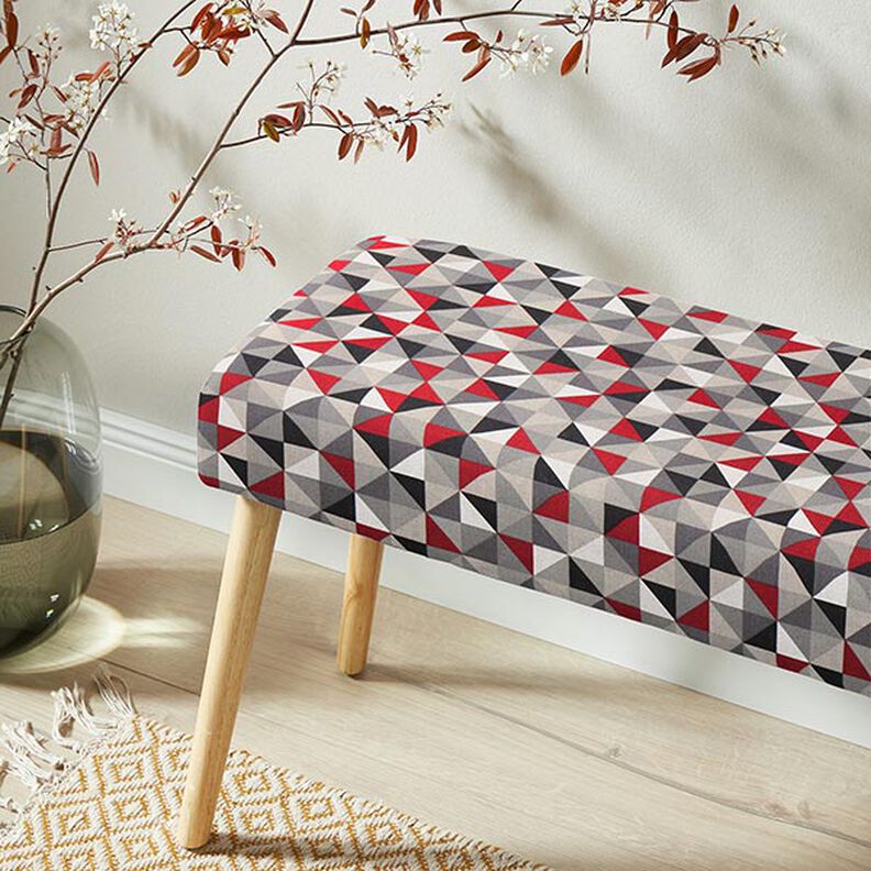 Tissu de décoration Semi-panama motif losange rétro – rouge/gris,  image number 8