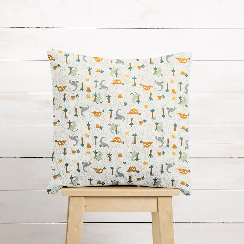Tissu en coton Cretonne Dinosaures et palmiers – écru/menthe clair, image number 8