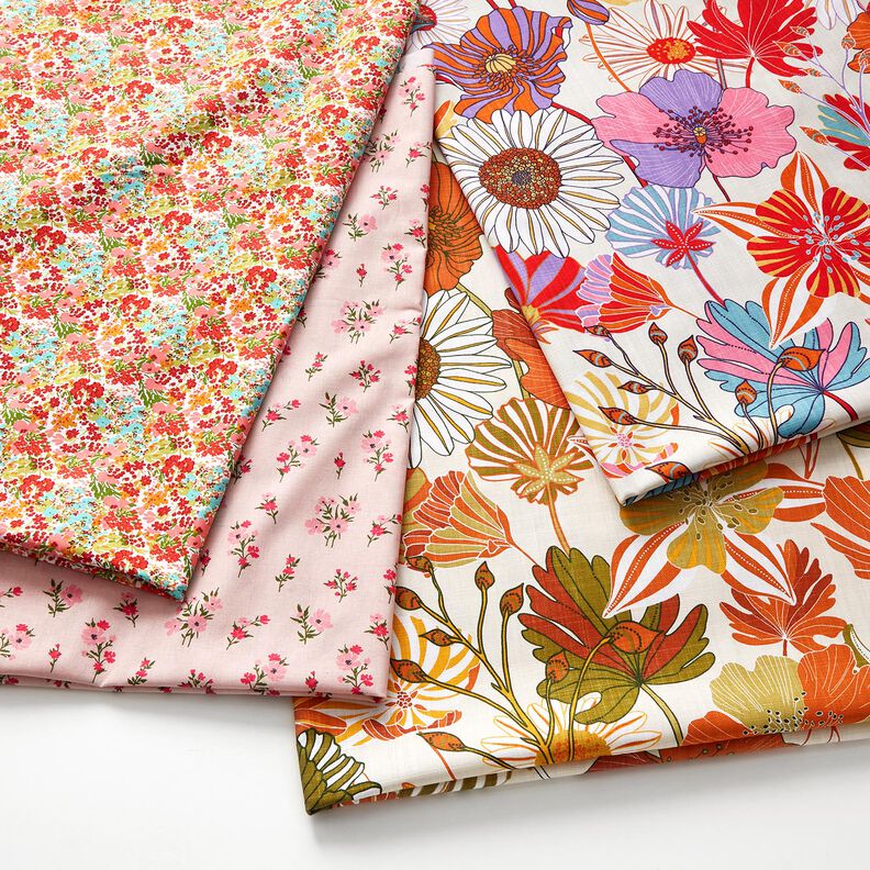 Tissu de décoration Panama Fleurs colorées – crème/lavande, image number 5
