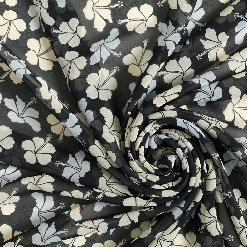 Chiffon fleurs d'hibiscus – noir/blanc,  image number 3