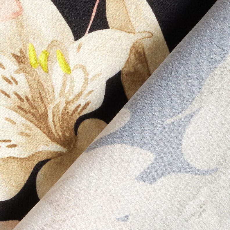 Crêpe satin magnolias et feuilles de palmier – noir/beige,  image number 4