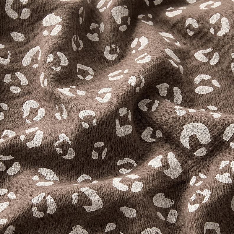 Tissu double gaze de coton Grand motif léopard – taupe foncé/blanc,  image number 2