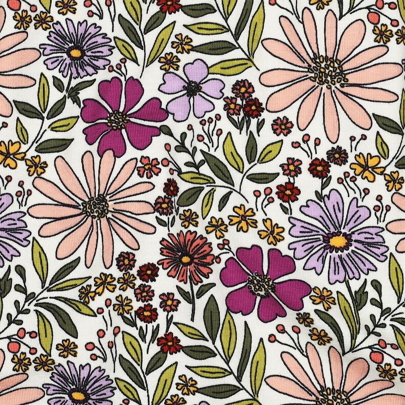 Jersey coton Mer de fleurs | Poppy Fabrics – écru/mauve,  image number 2