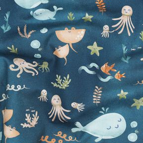 Popeline coton Joyeux animaux marins Impression numérique | Poppy Fabrics – bleu océan, 