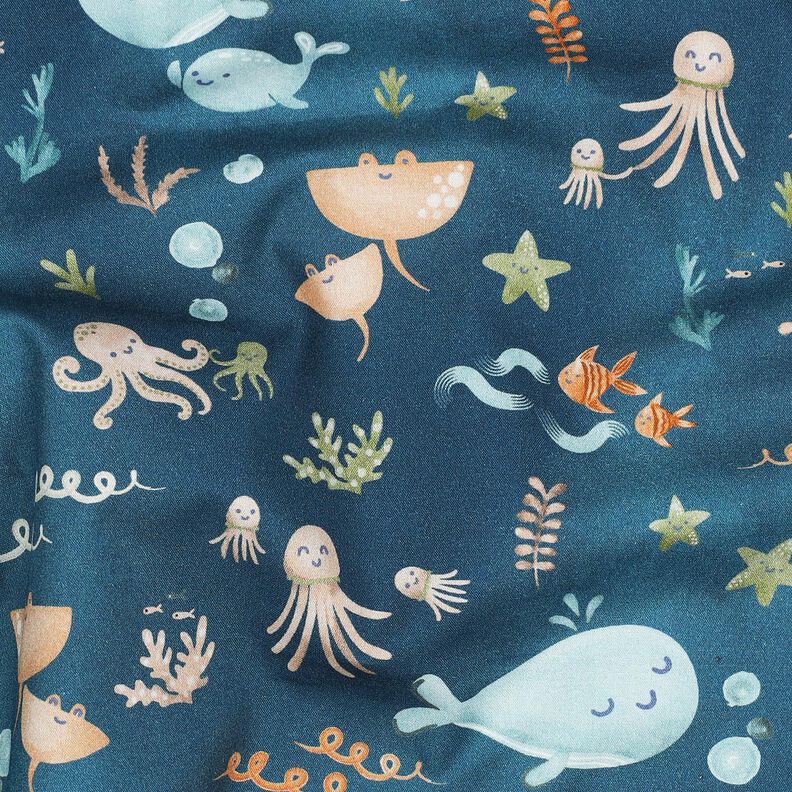 Popeline coton Joyeux animaux marins Impression numérique | Poppy Fabrics – bleu océan, image number 2