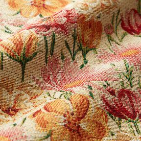 Tissu de décoration Gobelin Fleurs des champs – beige clair/carmin, 