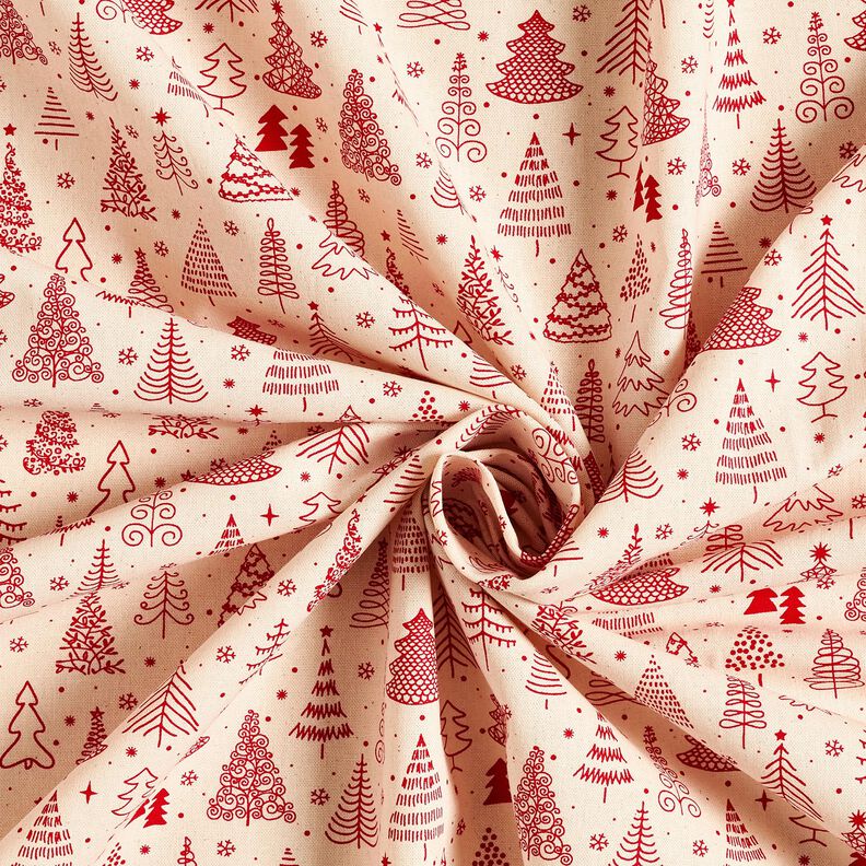 Tissu en coton Cretonne jolis sapins – nature/carmin,  image number 3