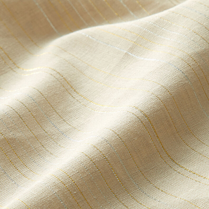 Mélange lin coton rayures pailletées – beige, image number 2