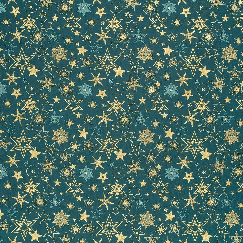 Tissu en coton Popeline Grandes étoiles – sapin bleu/or, image number 6