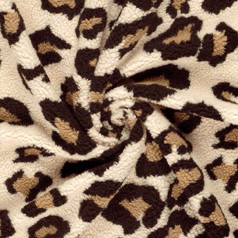 Tissu Sherpa pour peluche avec imprimé léopard – amande/noir, image number 3