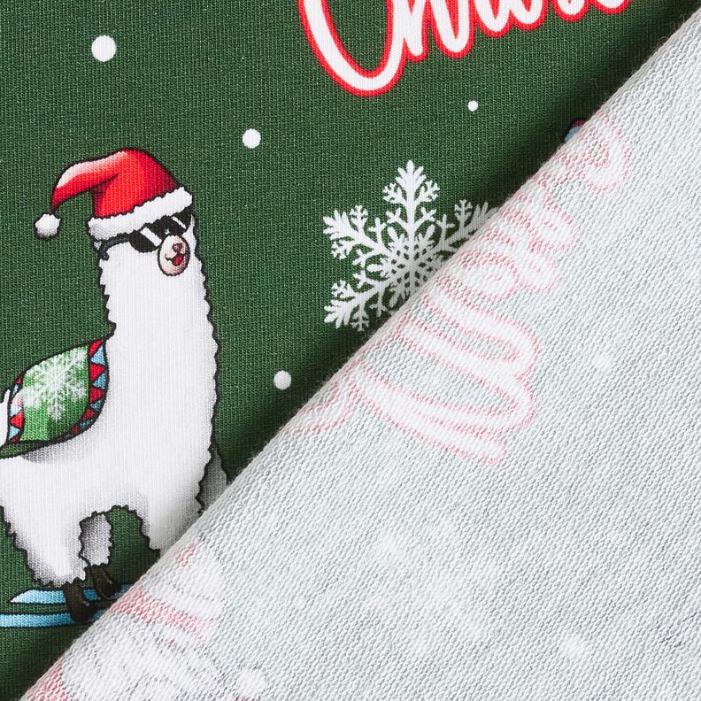French Terry Sweat d’été Père Noël et lama | Glitzerpüppi – vert sapin/chili,  image number 4