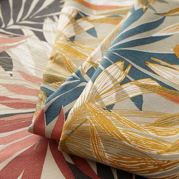 Tissu de décoration Canvas Feuilles de jungle 280cm – sable/moutarde, image number 6