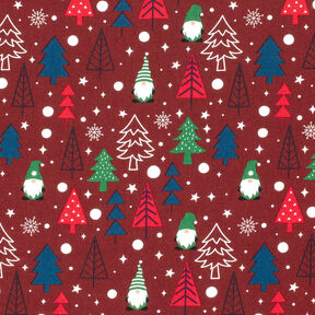 Tissu en coton Popeline Lutins et sapins – rouge foncé, 