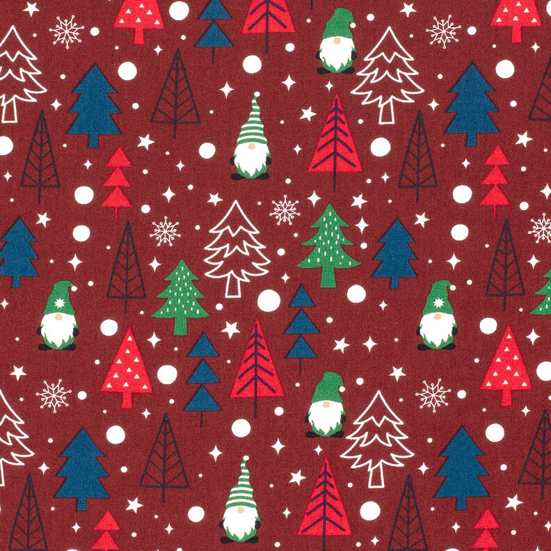 Tissu en coton Popeline Lutins et sapins – rouge foncé, image number 1