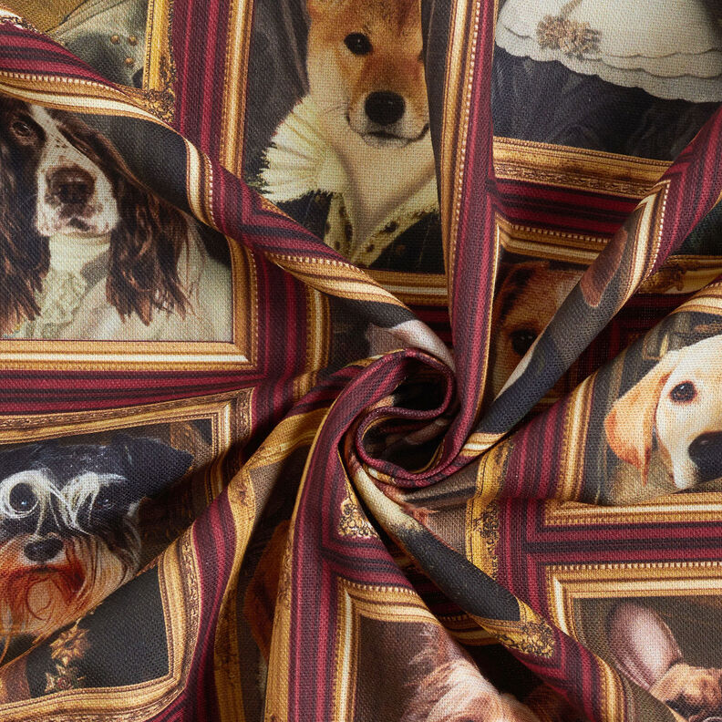 Tissu de décoration Semi-panama Portraits de chiens – carmin/or, image number 3