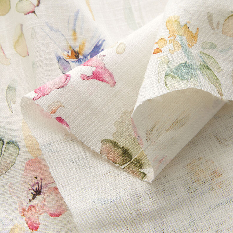 Lin-coton mélangés Fleurs aquarelle – blanc,  image number 3