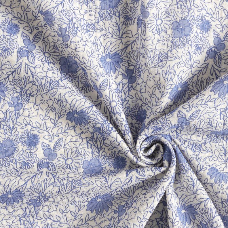 Tissu double gaze de coton Fleurs bleues – blanc/bleu brillant,  image number 3