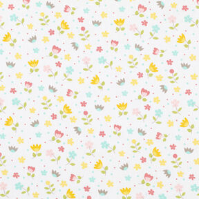 Popeline coton Pré de fleurs et points – blanc, 