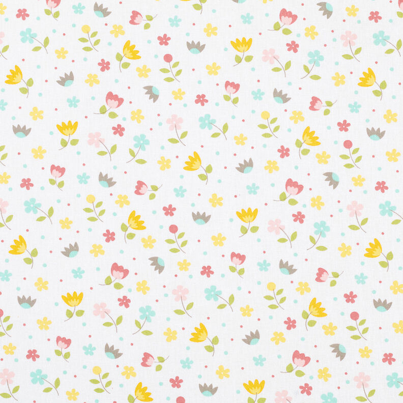 Popeline coton Pré de fleurs et points – blanc,  image number 1