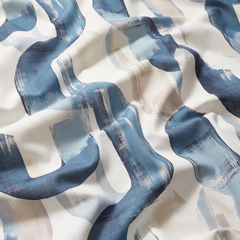 Tissu de décoration Semi-panama chaîne abstraite – ivoire/bleu, image number 2