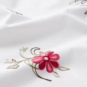 Popeline coton Broderie bouquets de fleurs – blanc/baies, 