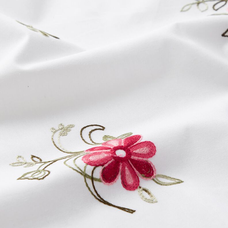Popeline coton Broderie bouquets de fleurs – blanc/baies, image number 2