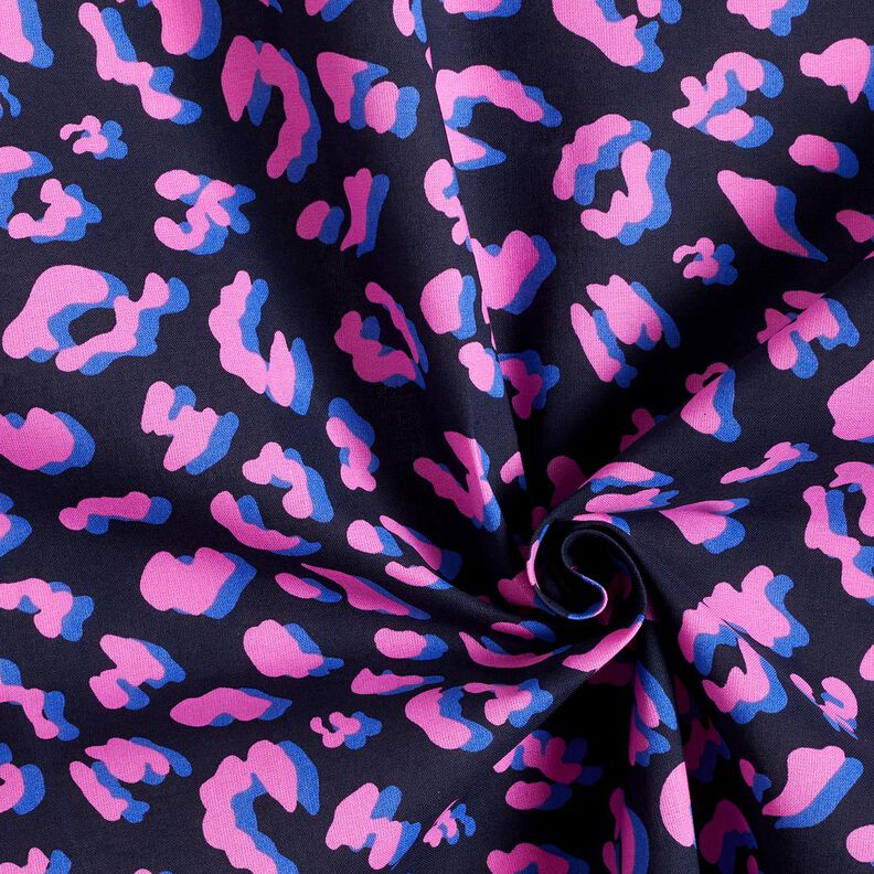 Coton enduit motif léopard abstrait | Poppy Fabrics – bleu nuit/rose vif, image number 3