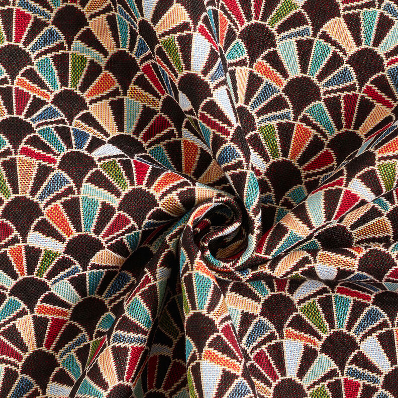 Tissu de décoration Gobelin Éventails rétro – noir/carmin,  image number 3