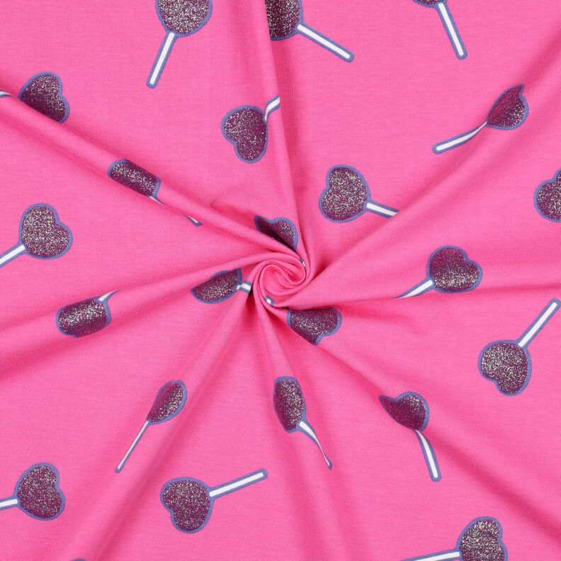 Jersey coton Sucettes en forme de cœur à paillettes | Poppy Fabrics – rose vif, image number 3