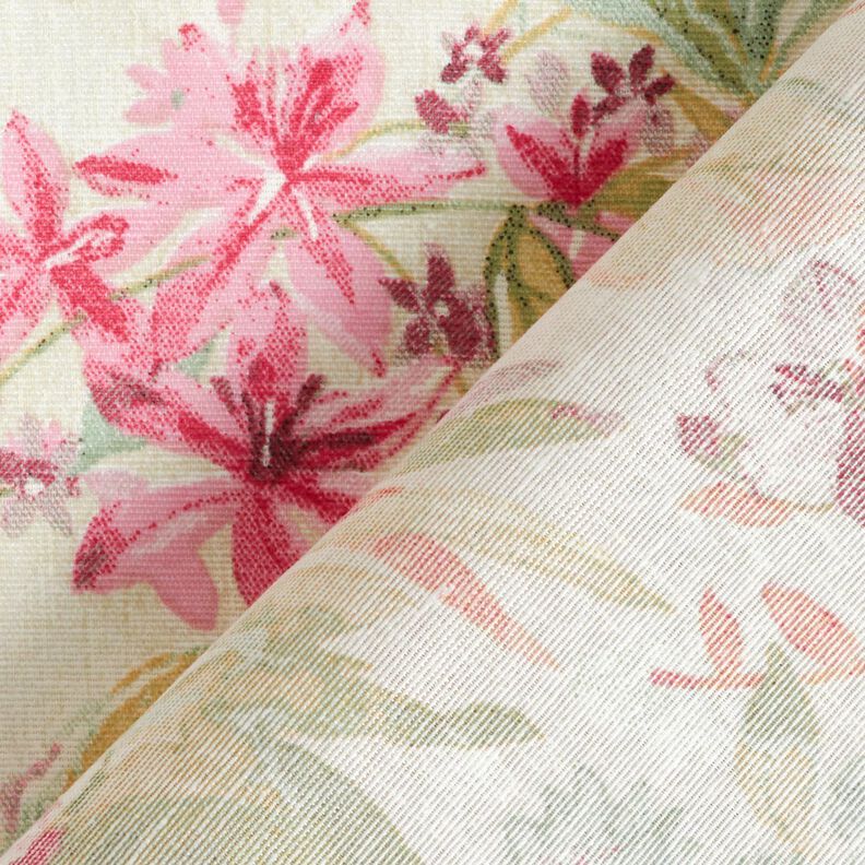Tissu de décoration Canvas Fleurs aquarelles  – beige clair/framboise,  image number 4
