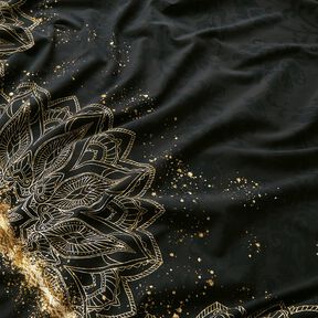 Jersey coton Tissu pour bordure Mandala baroque taches dorées | Glitzerpüppi – noir, 