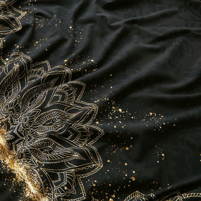 Jersey coton Tissu pour bordure Mandala baroque taches dorées | Glitzerpüppi – noir,  image number 1