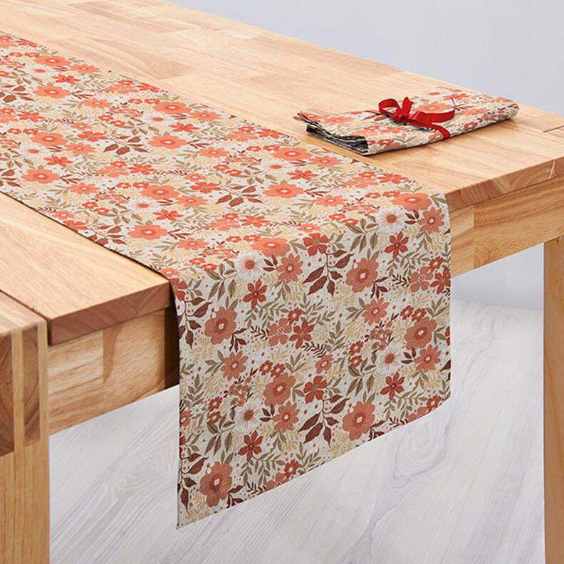 Tissu de décoration Semi-panama splendeur florale – corail/nature,  image number 6