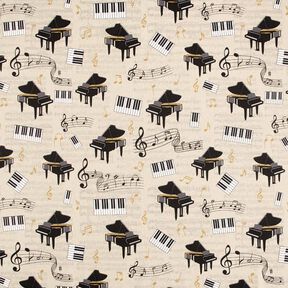 Tissu de décoration Semi-panama clavier de piano et notes – nature/noir, 
