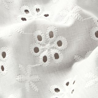Tissu de coton à broderie anglaise Fleurs – blanc, 